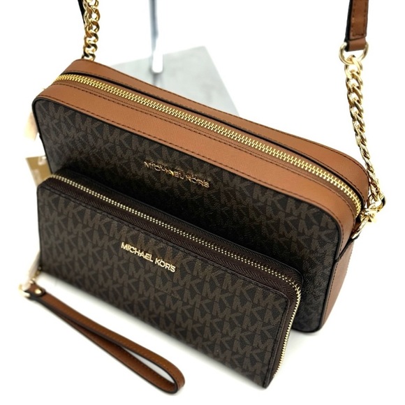 Michael Kors Large EW Crossbody Bag & Large Continental Wallet Brown/Gold - Picture 6 of 13